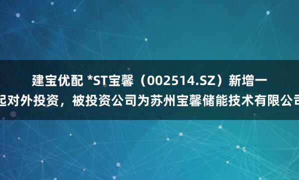 建宝优配 *ST宝馨（002514.SZ）新增一起对外投资，被投资公司为苏州宝馨储能技术有限公司